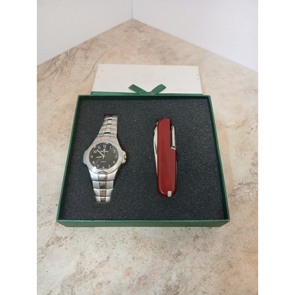 Ricardo Men’s Quartz Watch & Red Pocket Knife Vintage Gift Set - New Battery